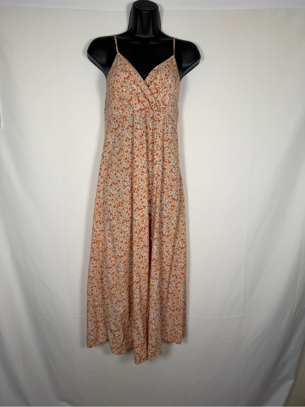 bohme Peach Floral Babydoll Slip Midi Dress Cottage Summer Smocked